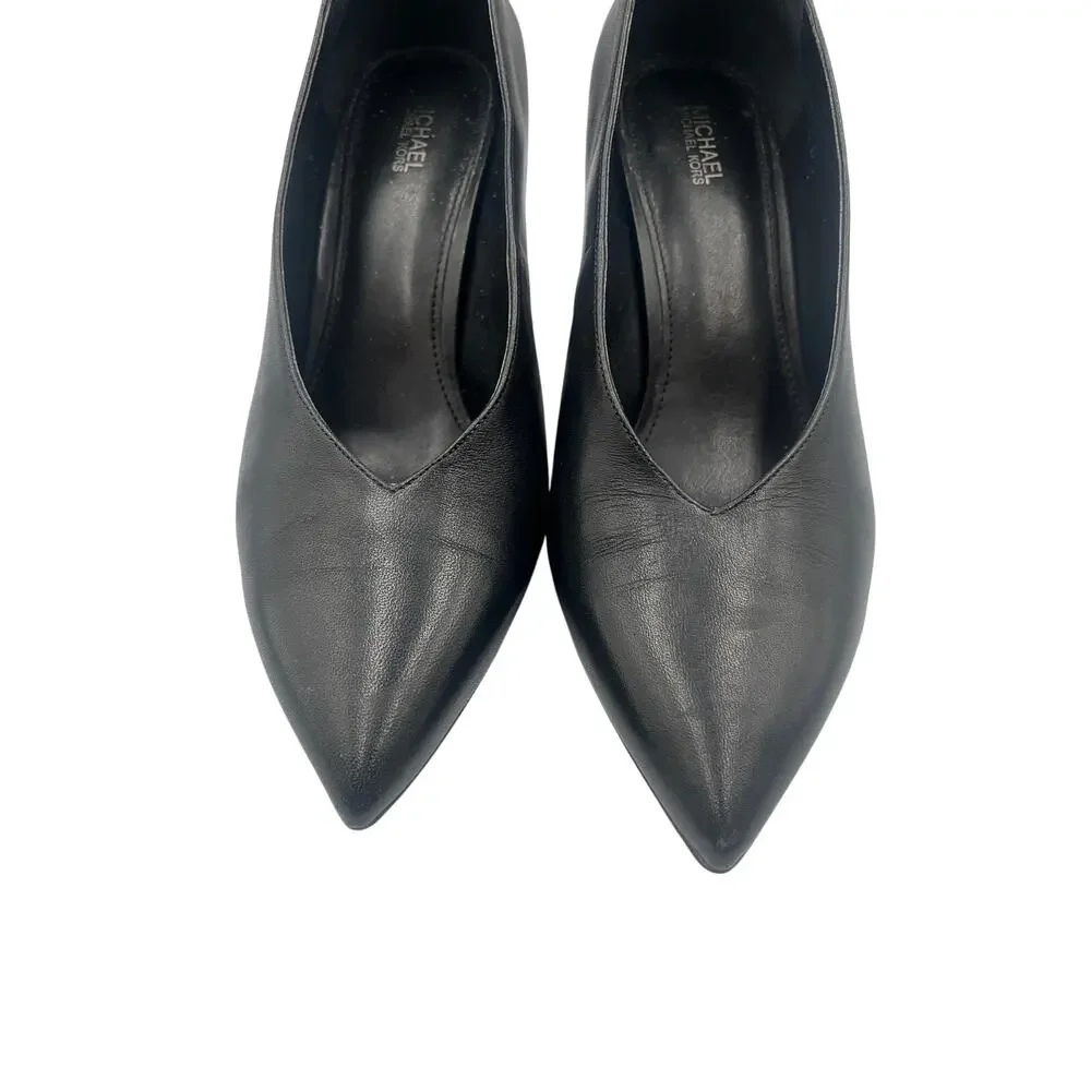 Michael Kors MK Pumps Cambria Pointed Toe Block Heel Black Leather Size 8.5 M